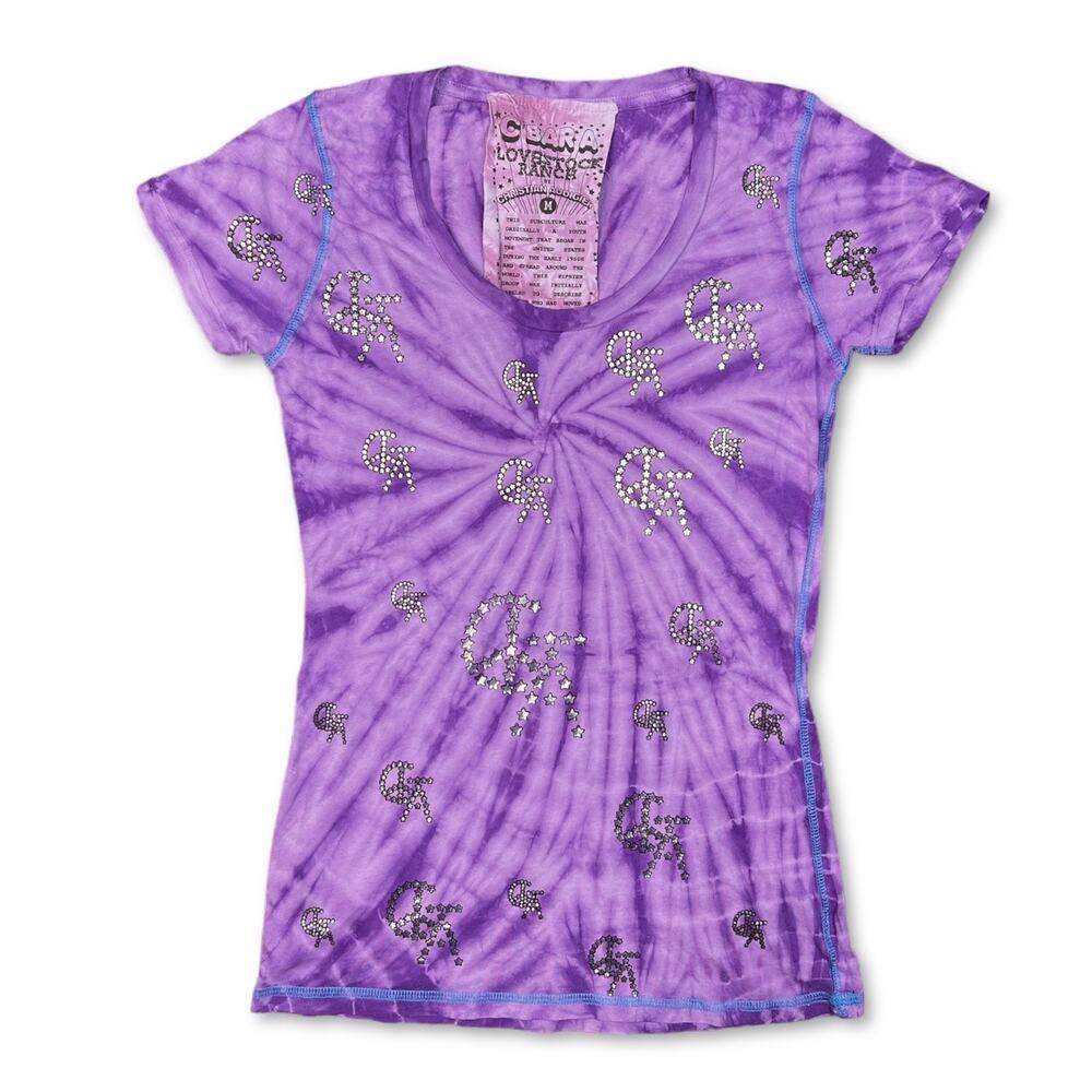 Y2K 2000s Christian Audigier‎ Star Purple Tie Dye T-shirt | Women's Size Medium